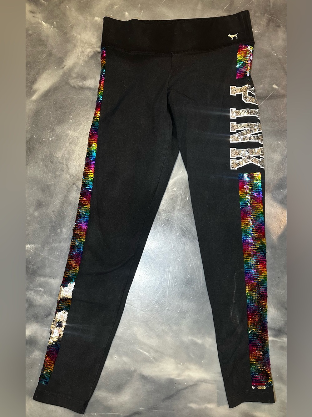 Vintage Y2K Victoria's Secret PINK Rainbow Flip Sequin Bling Leggings Size M